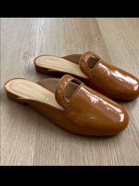 Salone Monet Brown Patent Leather Slide Mule Loafers Low Heel Chic Minimalist